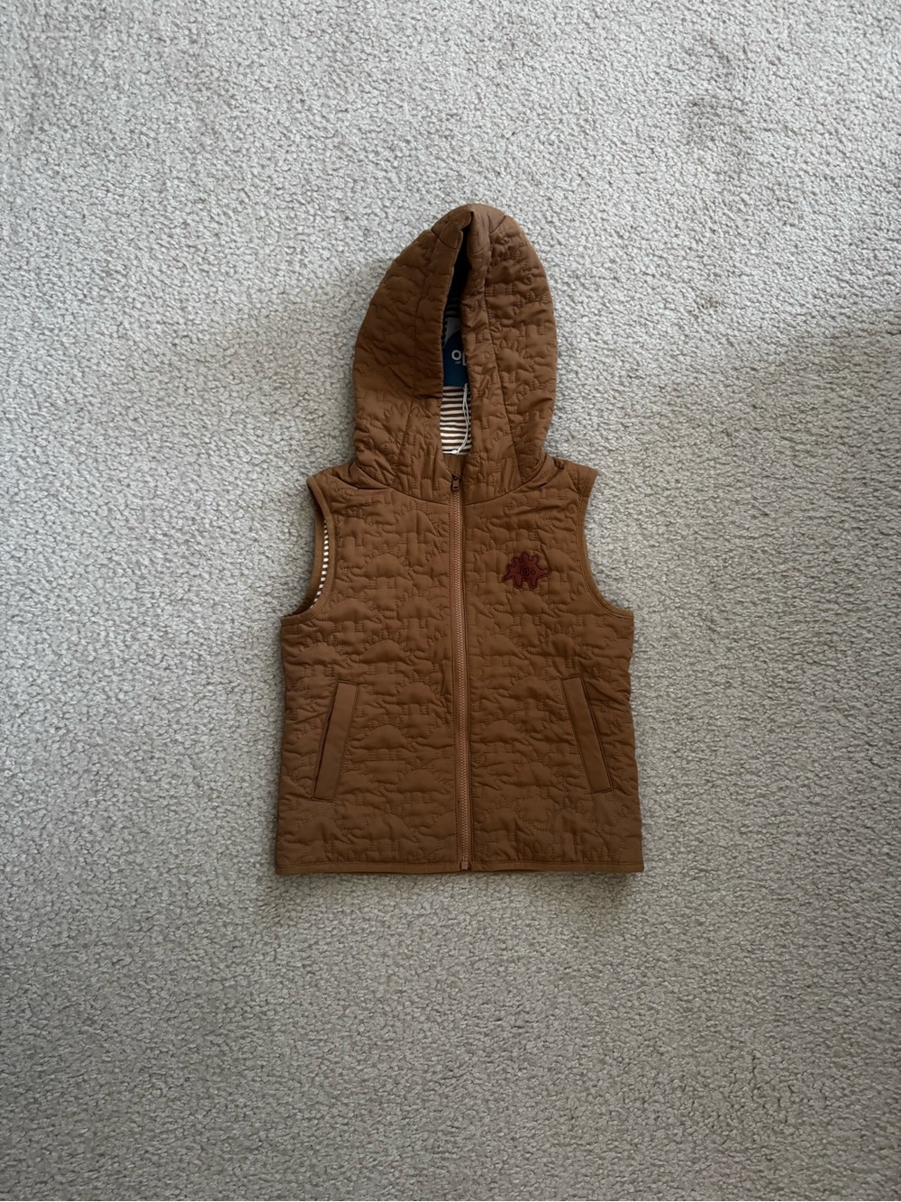 Kids Quilted Hooded Vest in Brown